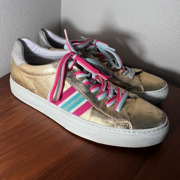 D’Acquasparta Italian Leather Gold Sneakers Size 7 - Picture 2 of 12